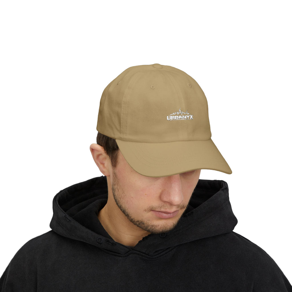 Urbanyx Dad Cap — Minimalist White Skyline Embroidered Hat
