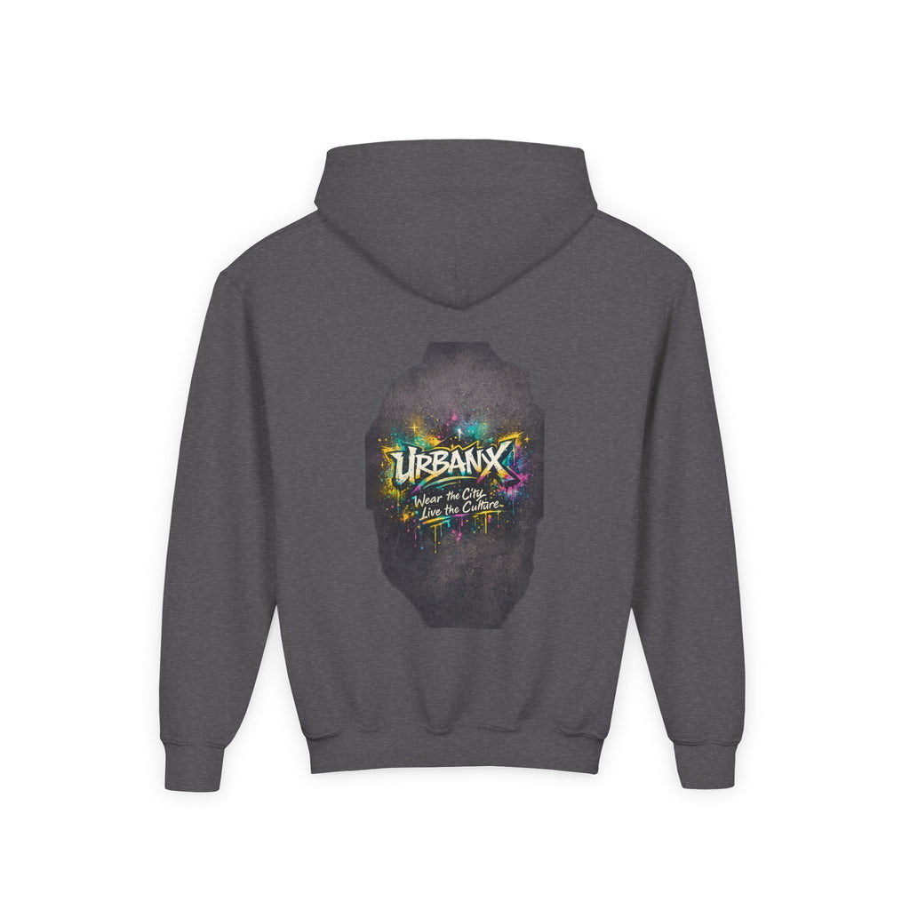 Urbanyx Kids Hoodie — UrbanX Logo Front & Colorful Graffiti Back Youth Sweatshirt