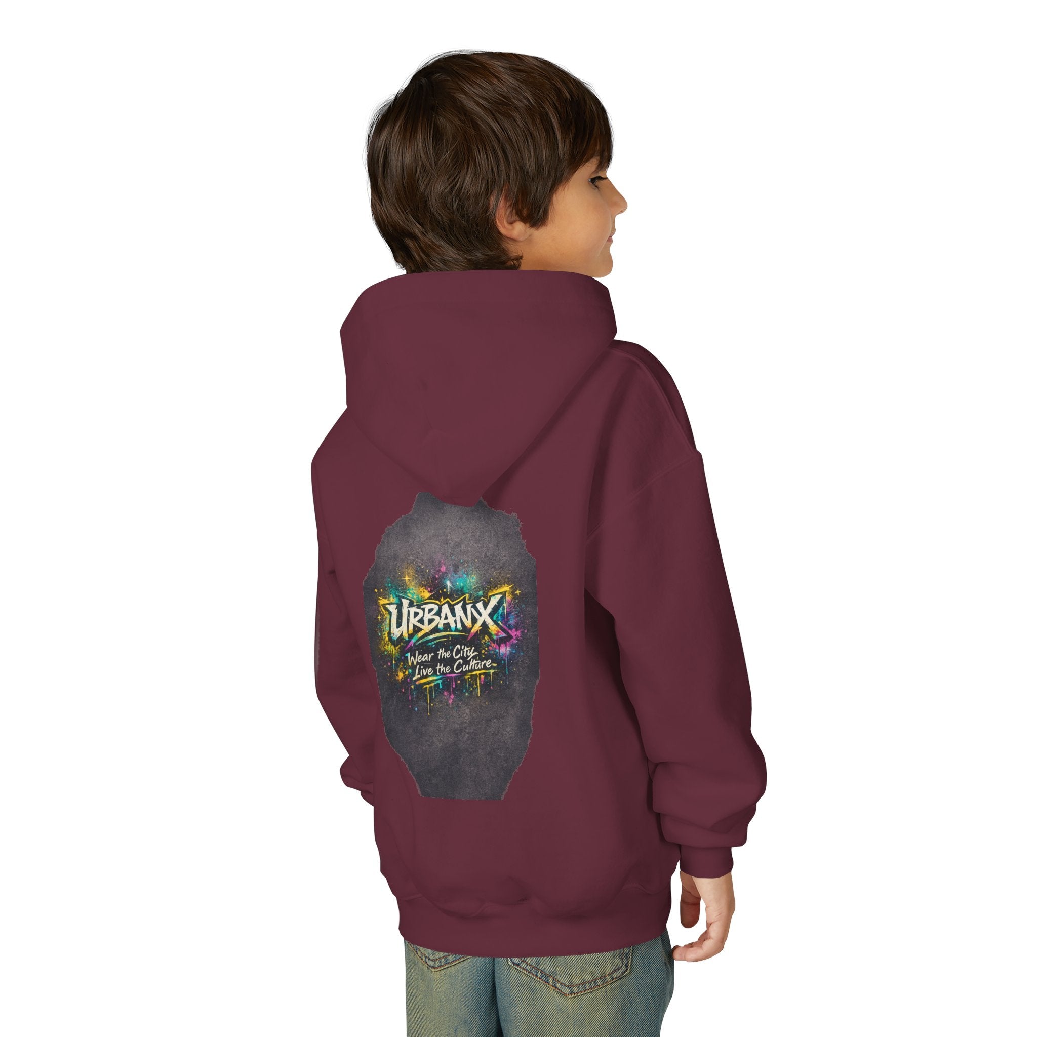 Urbanyx Kids Hoodie — UrbanX Logo Front & Colorful Graffiti Back Youth Sweatshirt