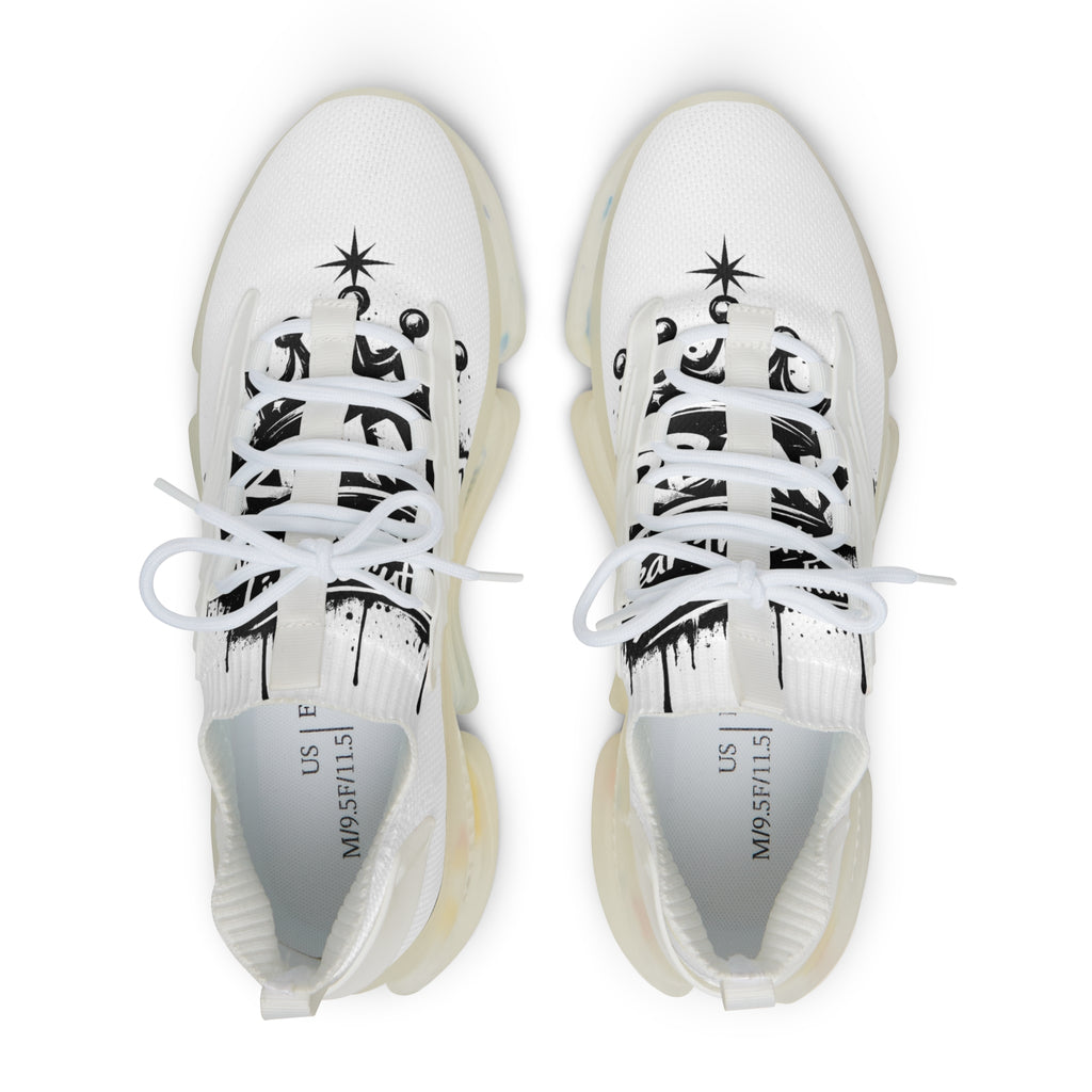 Men's White Mesh Sneakers with Black Star Graphic — Lightweight Athletic Shoes Urbanyx wear the city , we the culture