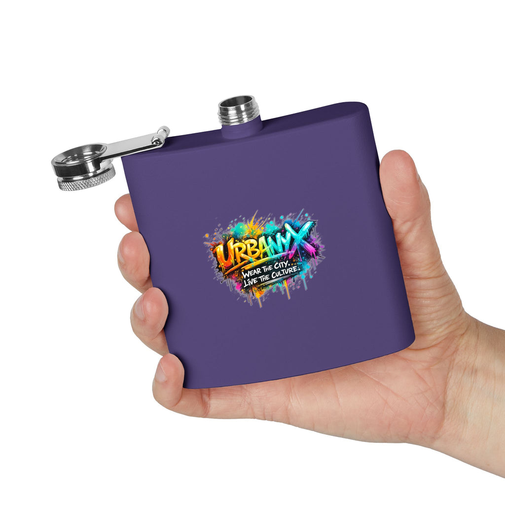 Urbanyx 6oz Stainless Steel Flask — Urban Graffiti "URBANX" Logo (Wear the City, Live the Culture)