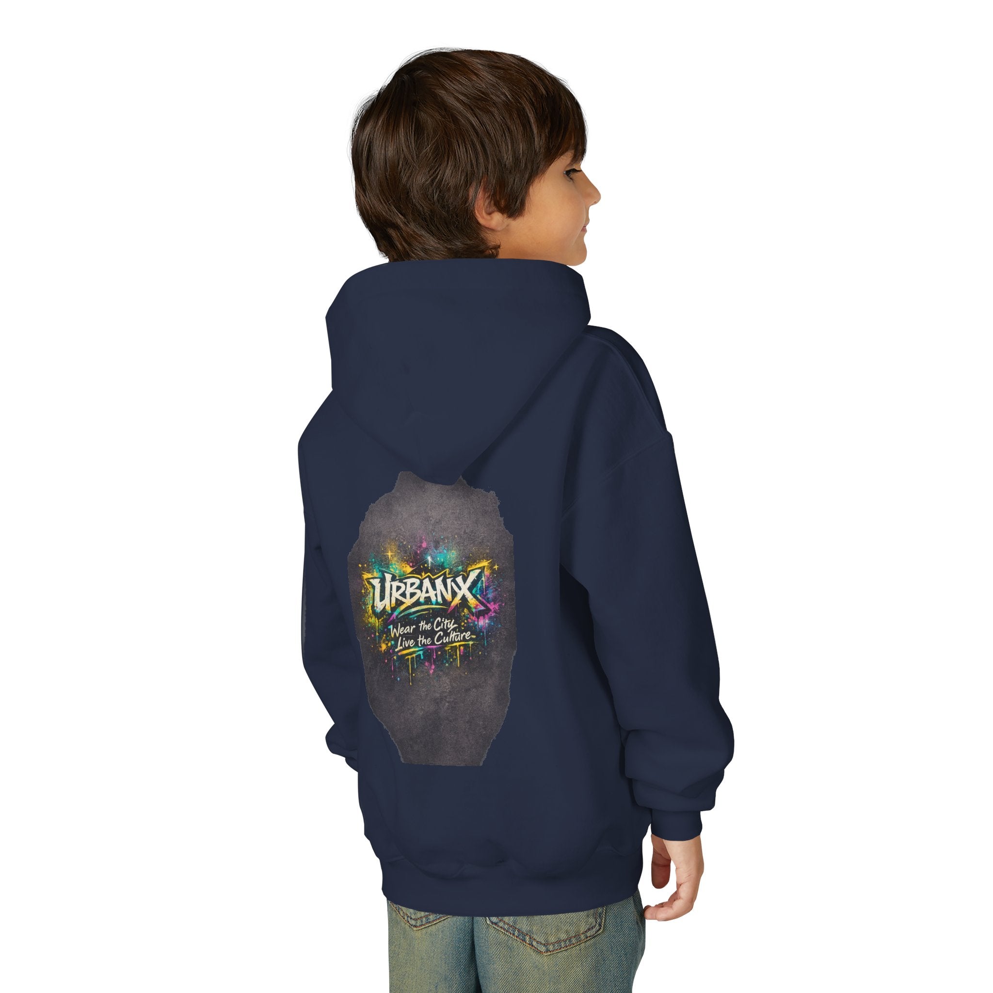 Urbanyx Kids Hoodie — UrbanX Logo Front & Colorful Graffiti Back Youth Sweatshirt