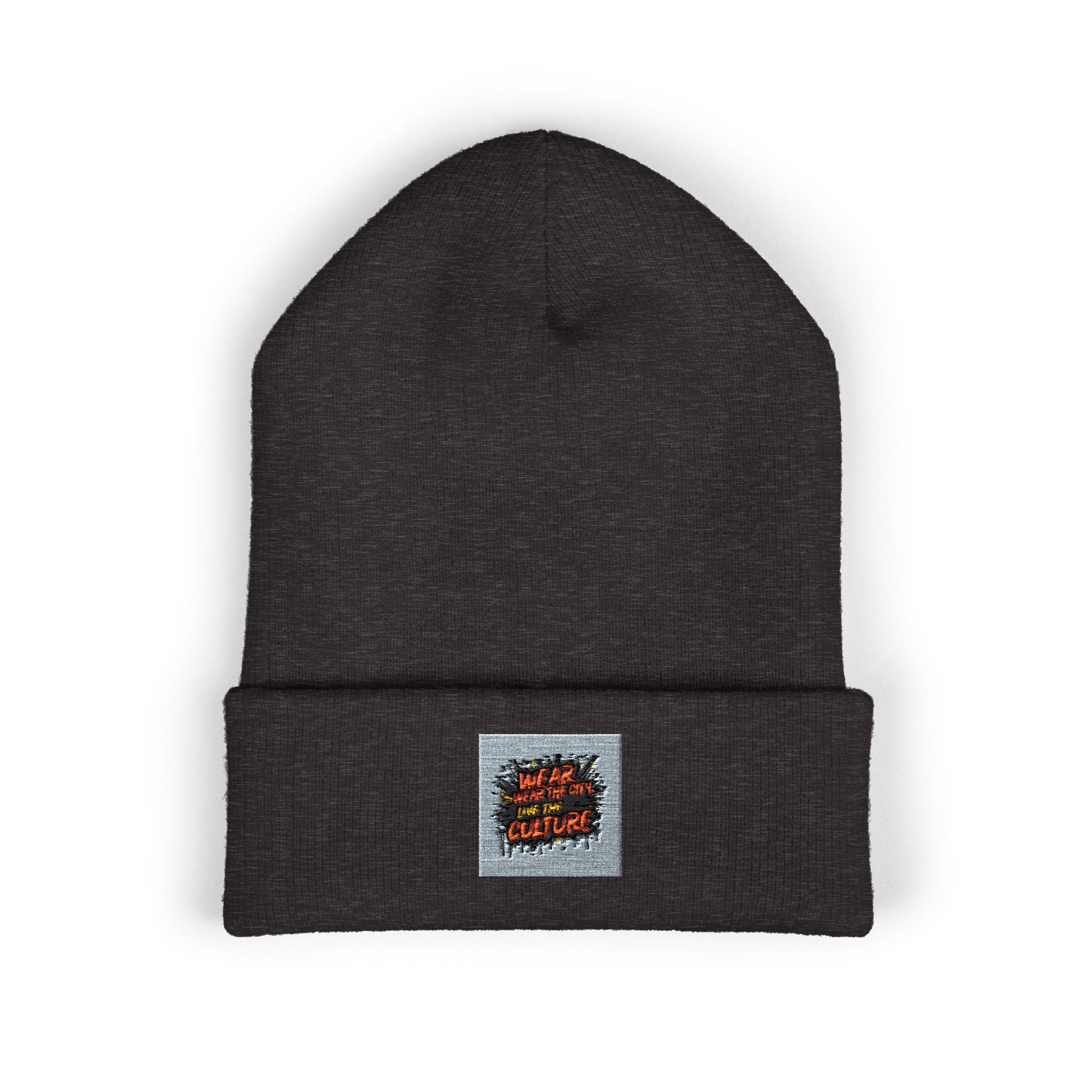 Urbanyx Embroidered Fire Patch Cuffed Beanie — Cozy White Knit Winter Hat