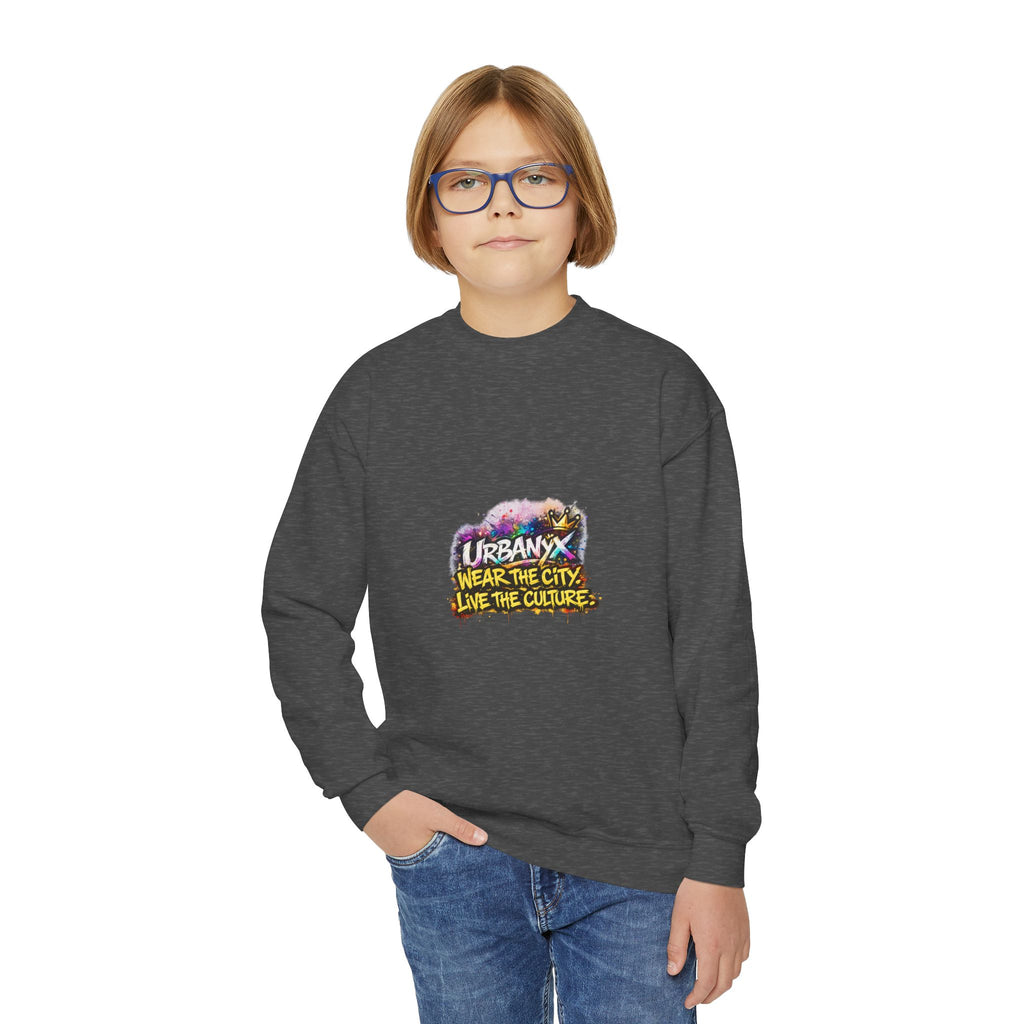 Urbanyx Youth Crewneck Sweatshirt — 'Urban Vibes' Colorful Graffiti Logo