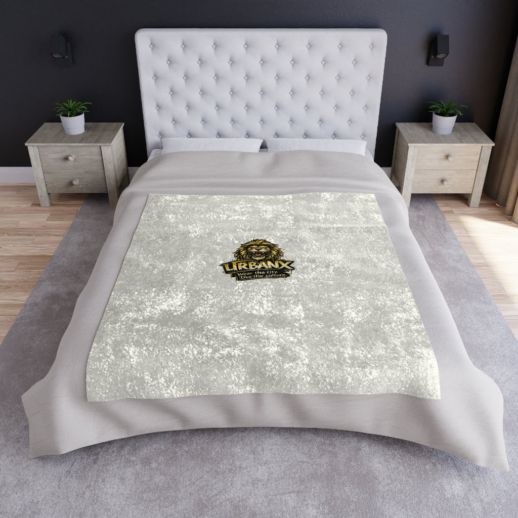 Urbanyx Crushed Velvet Blanket with UrbanX Lion Logo — Luxe Soft Throw for Living Room, Dorm & Gift