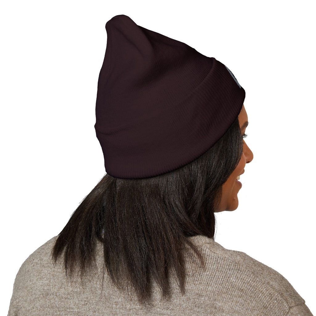 Urbanyx Embroidered Fire Patch Cuffed Beanie — Cozy White Knit Winter Hat