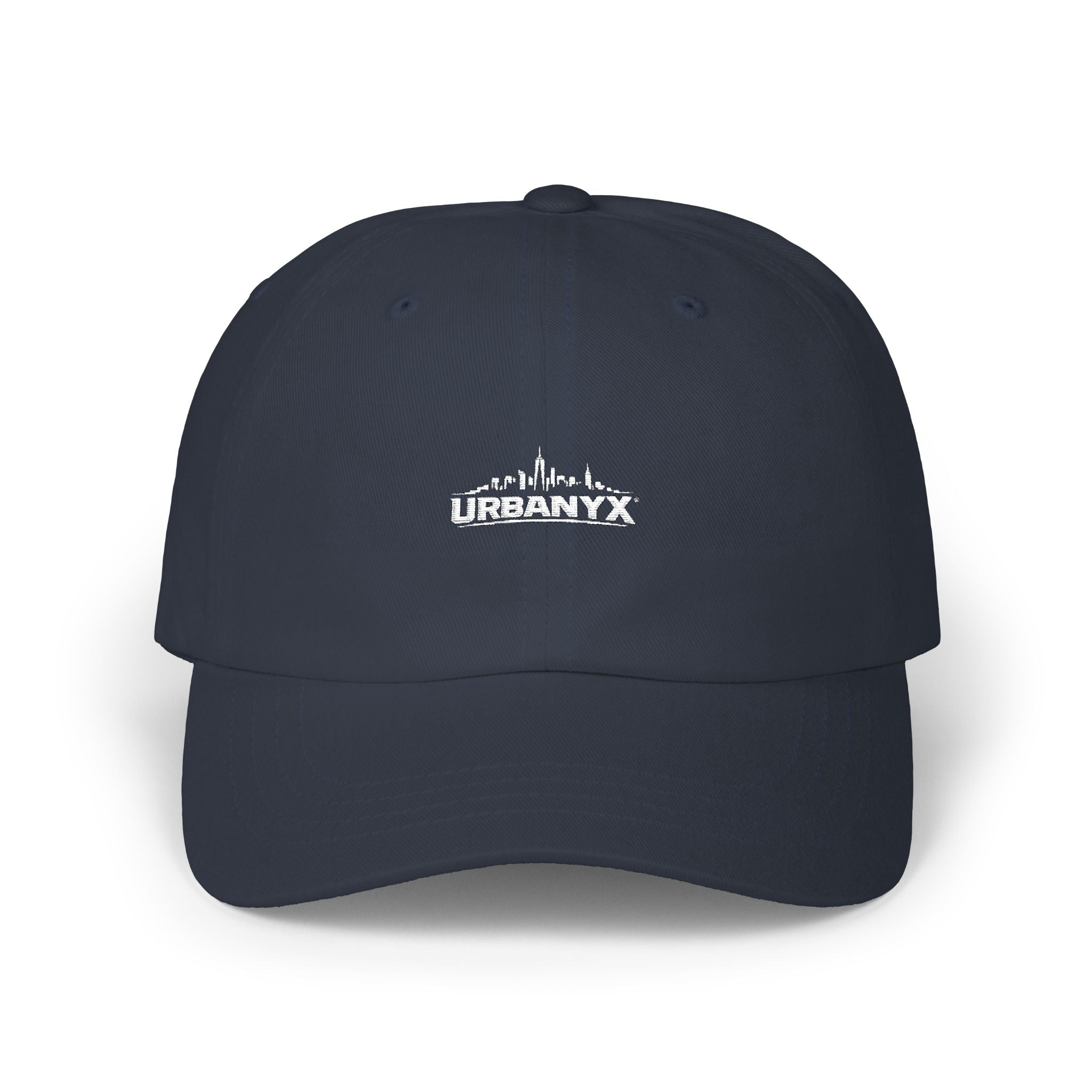 Urbanyx Dad Cap — Minimalist White Skyline Embroidered Hat