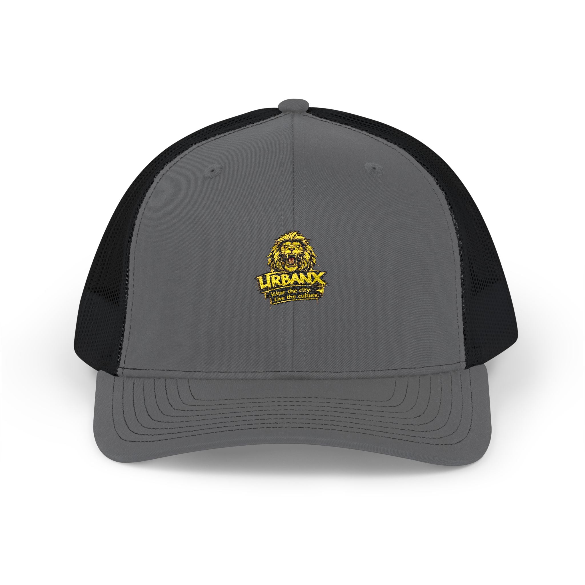 Embroidered Lion Logo Trucker Hat — Snapback Mesh Cap