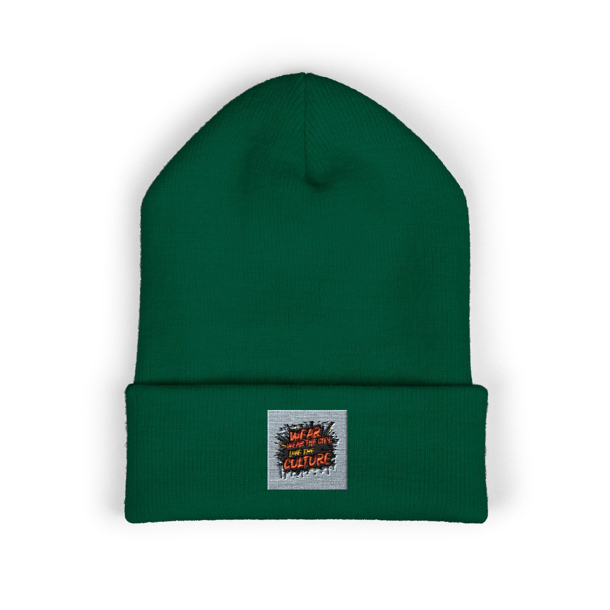 Urbanyx Embroidered Fire Patch Cuffed Beanie — Cozy White Knit Winter Hat