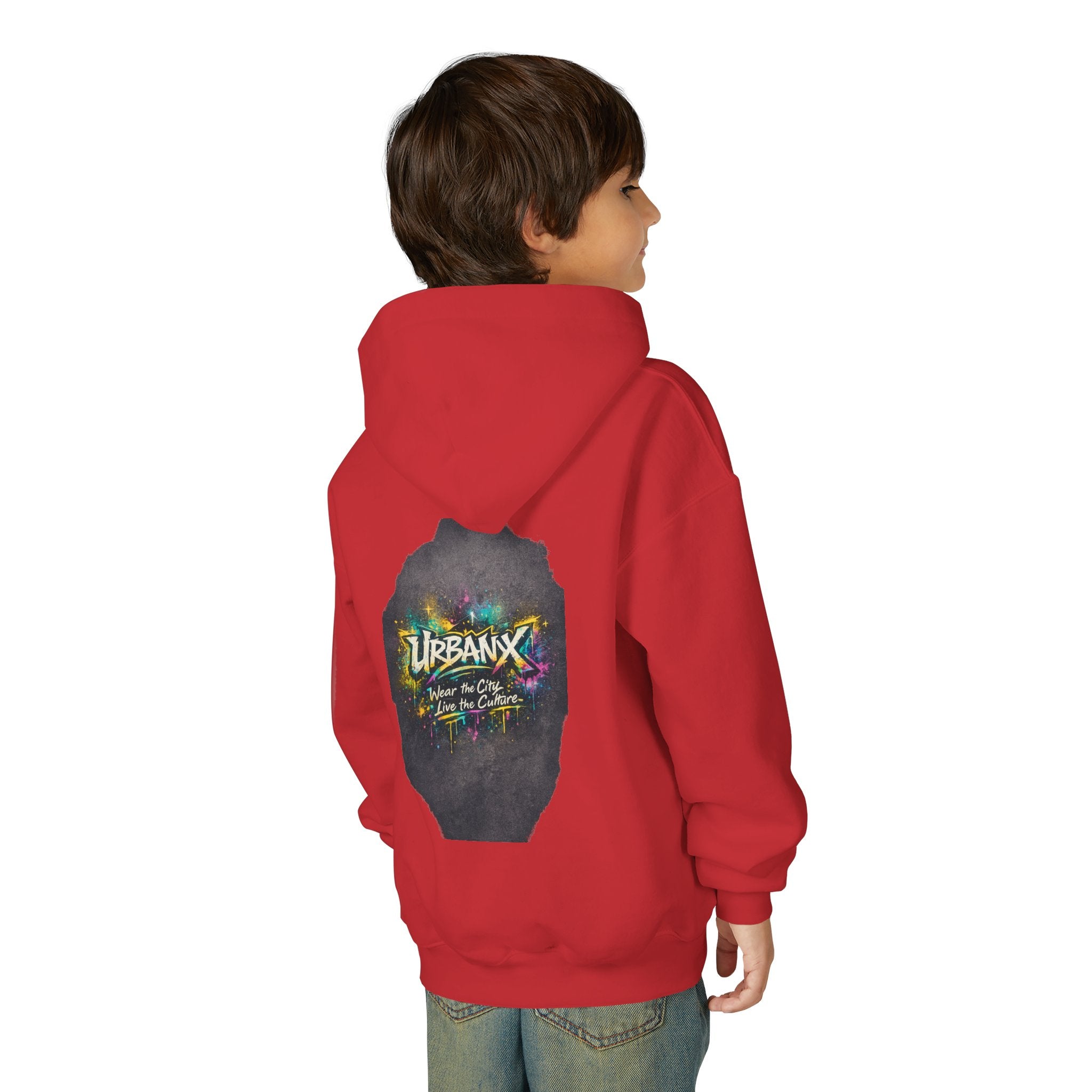 Urbanyx Kids Hoodie — UrbanX Logo Front & Colorful Graffiti Back Youth Sweatshirt