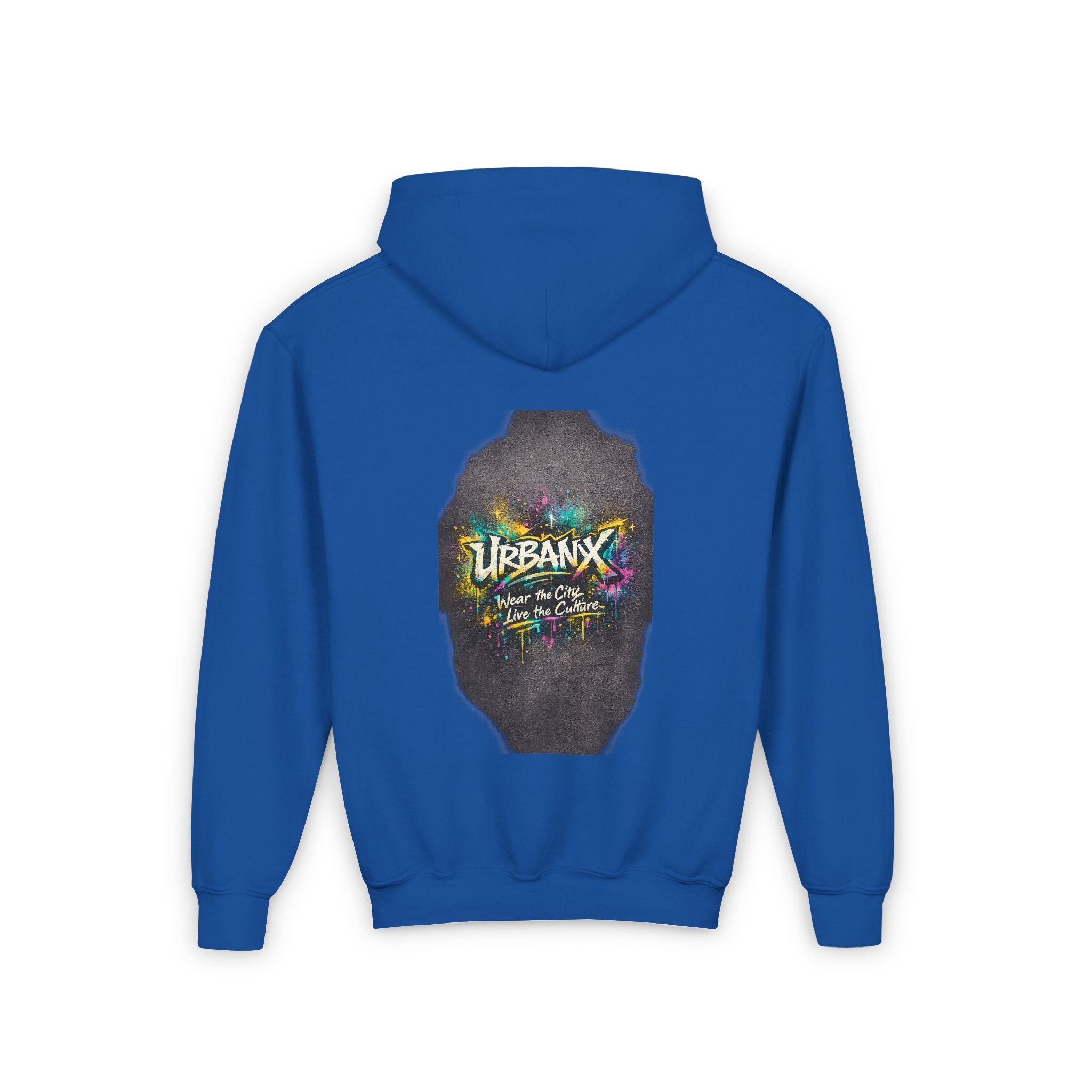 Urbanyx Kids Hoodie — UrbanX Logo Front & Colorful Graffiti Back Youth Sweatshirt