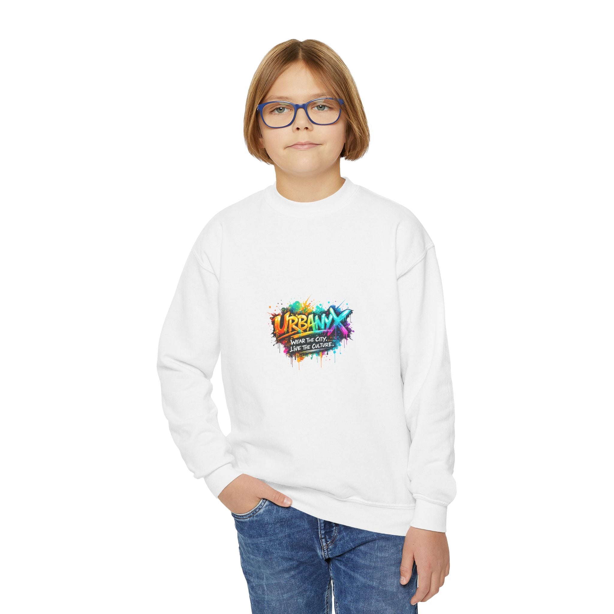 Urbanyx Youth Crewneck Sweatshirt - Colorful Urban Graffiti Logo Crew