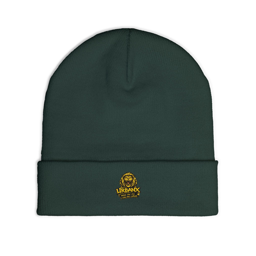 Urbanyx Embroidered Lion Crest Knit Beanie — Urban Vintage Logo Winter Hat