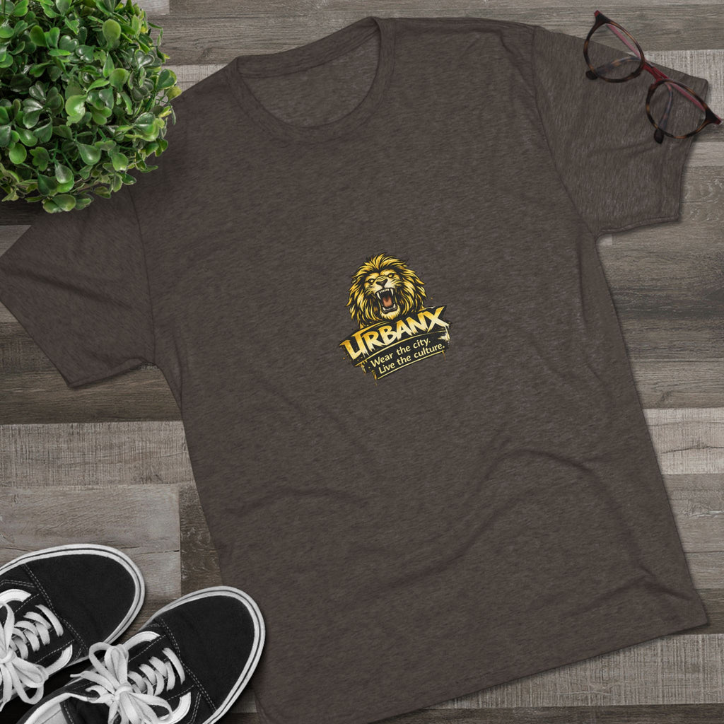 UrbanyX Lion Emblem Tee — "URBANX" Vintage Lion Logo Crew Shirt