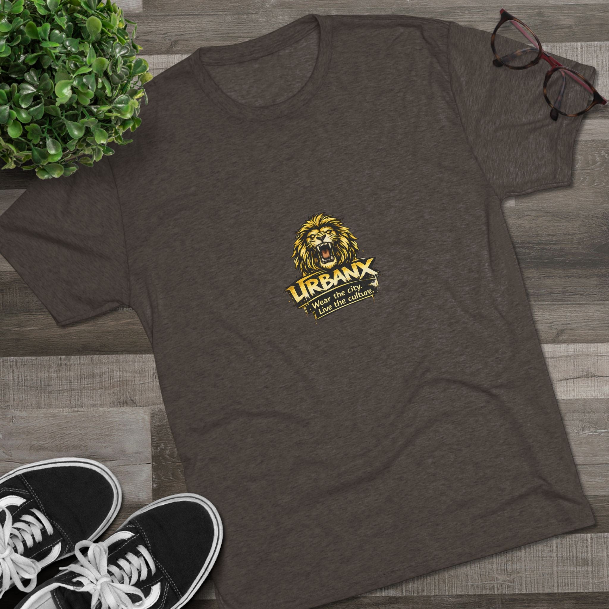 UrbanyX Lion Emblem Tee — "URBANX" Vintage Lion Logo Crew Shirt