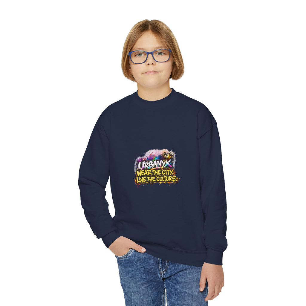 Urbanyx Youth Crewneck Sweatshirt — 'Urban Vibes' Colorful Graffiti Logo
