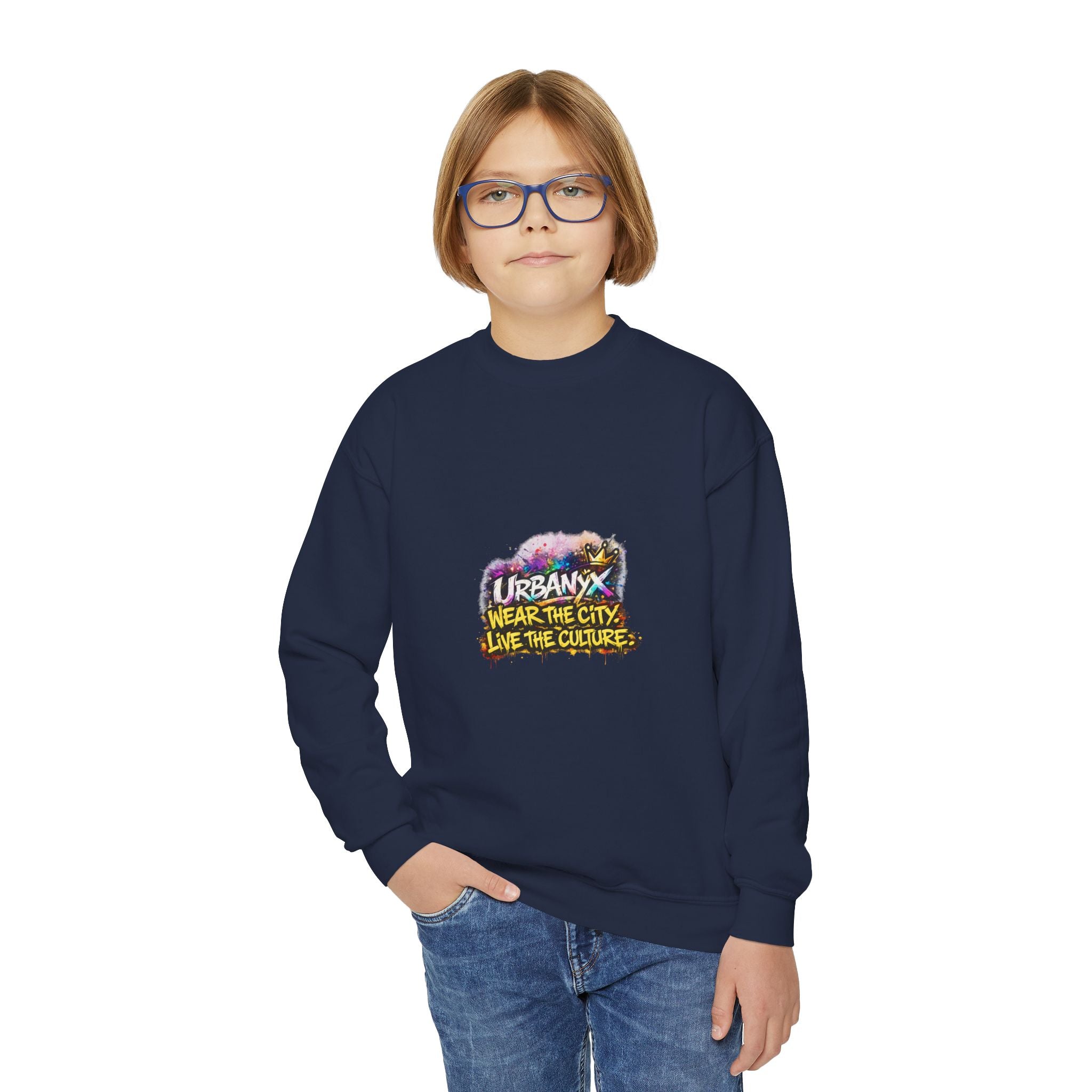 Urbanyx Youth Crewneck Sweatshirt — 'Urban Vibes' Colorful Graffiti Logo