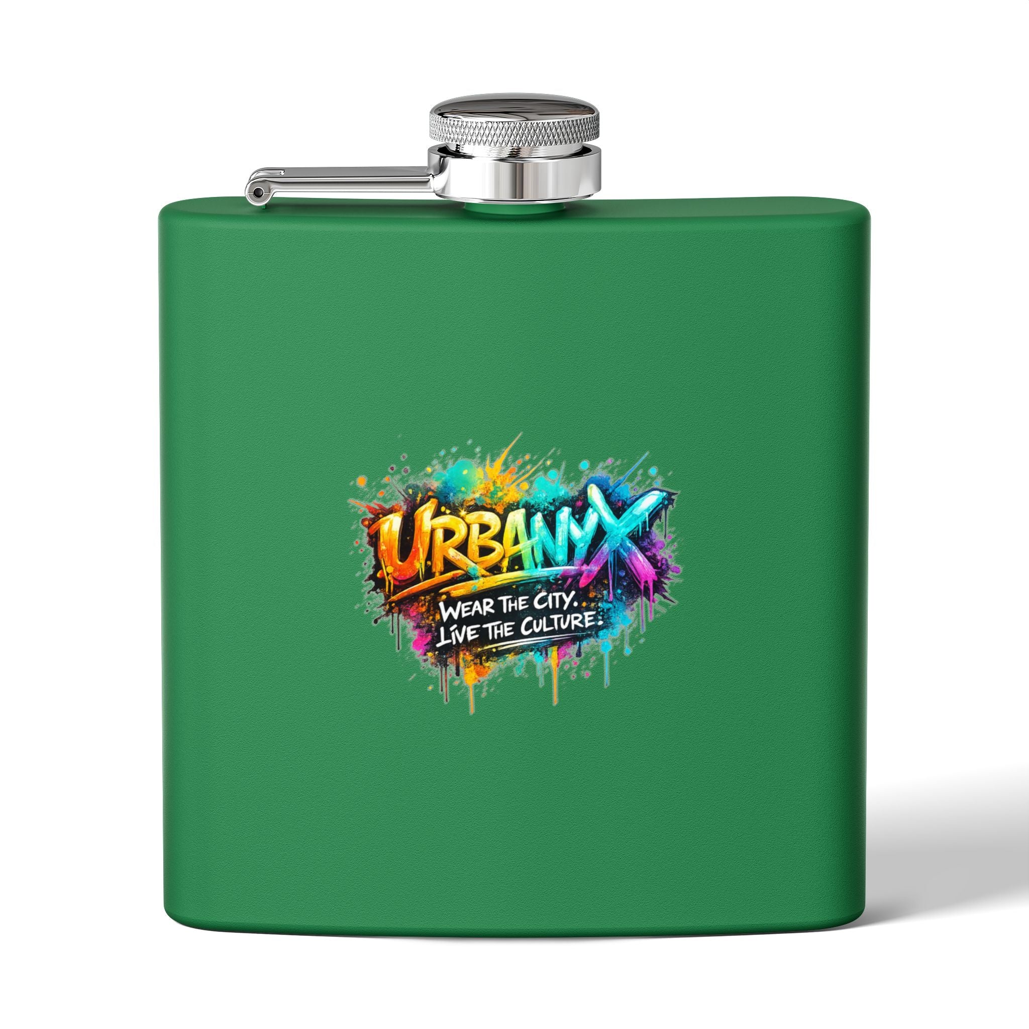 Urbanyx 6oz Stainless Steel Flask — Urban Graffiti "URBANX" Logo (Wear the City, Live the Culture)
