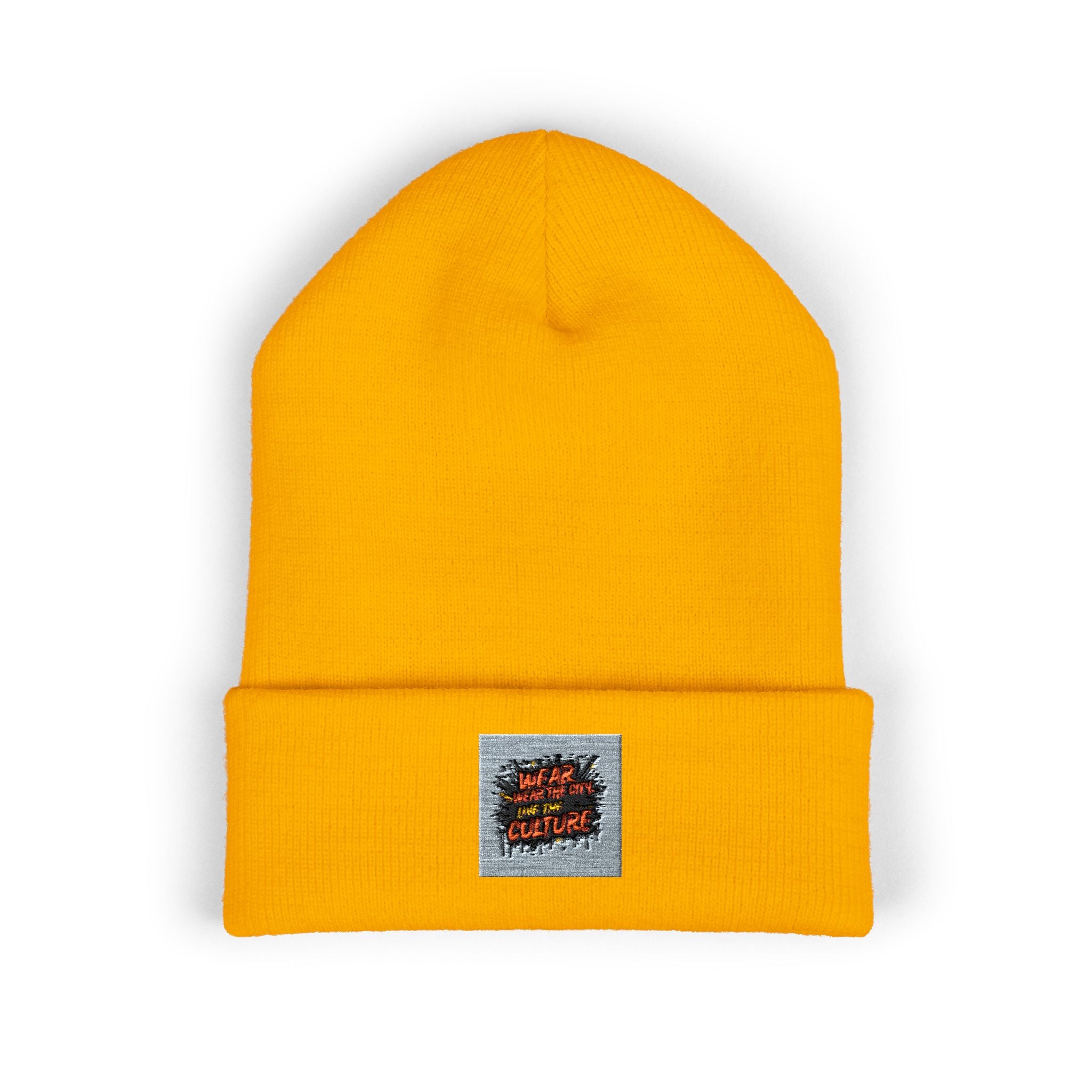 Urbanyx Embroidered Fire Patch Cuffed Beanie — Cozy White Knit Winter Hat