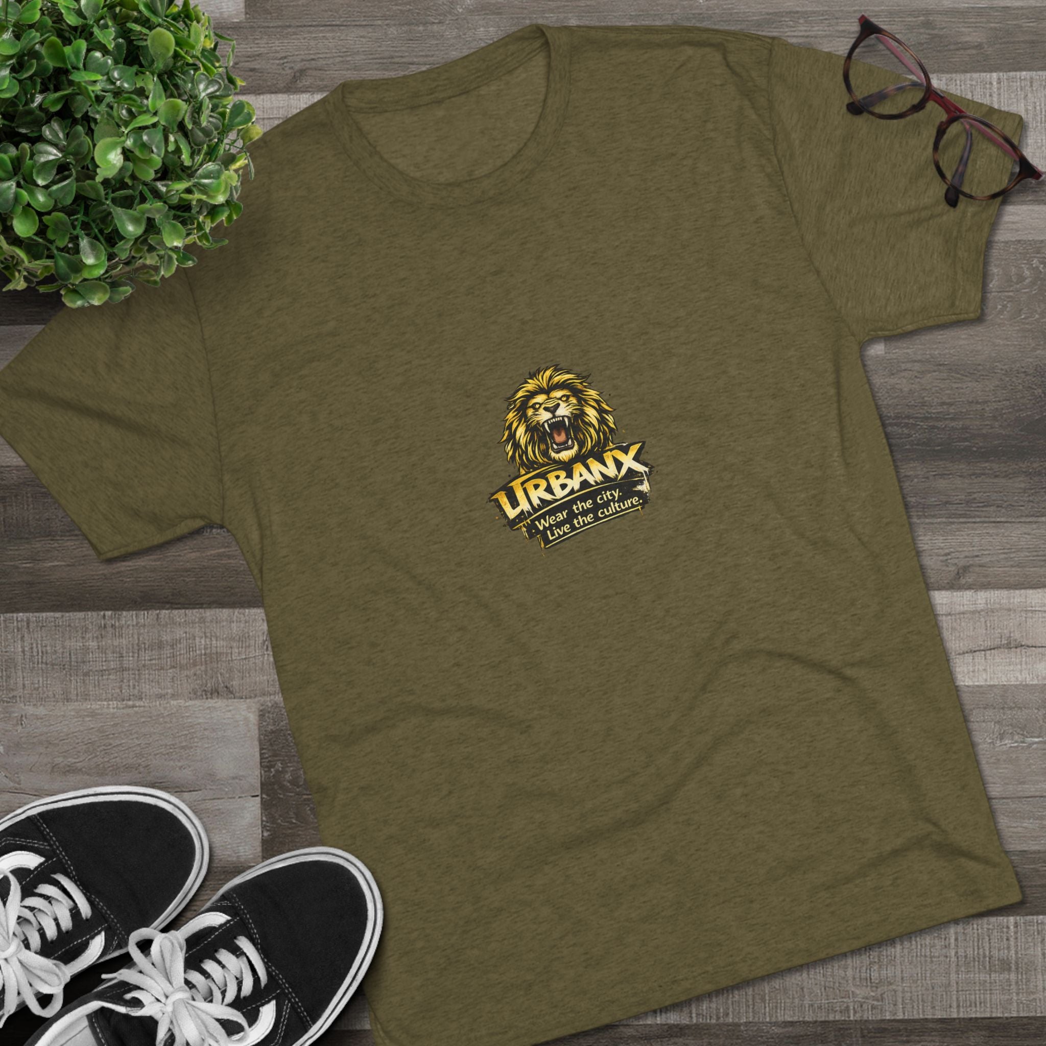 UrbanyX Lion Emblem Tee — "URBANX" Vintage Lion Logo Crew Shirt
