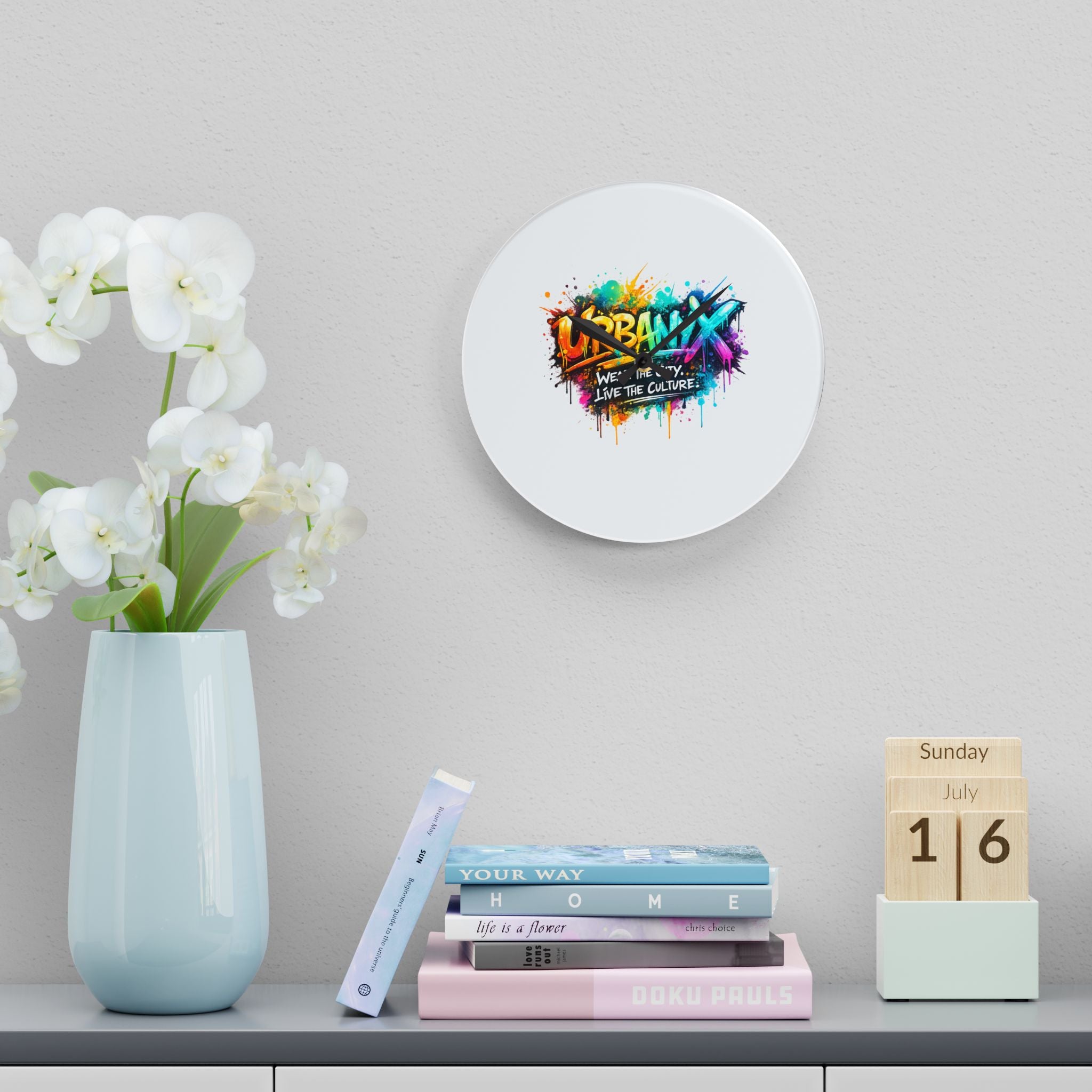 Urbanyx Acrylic Wall Clock — Colorful Urban Graffiti Design