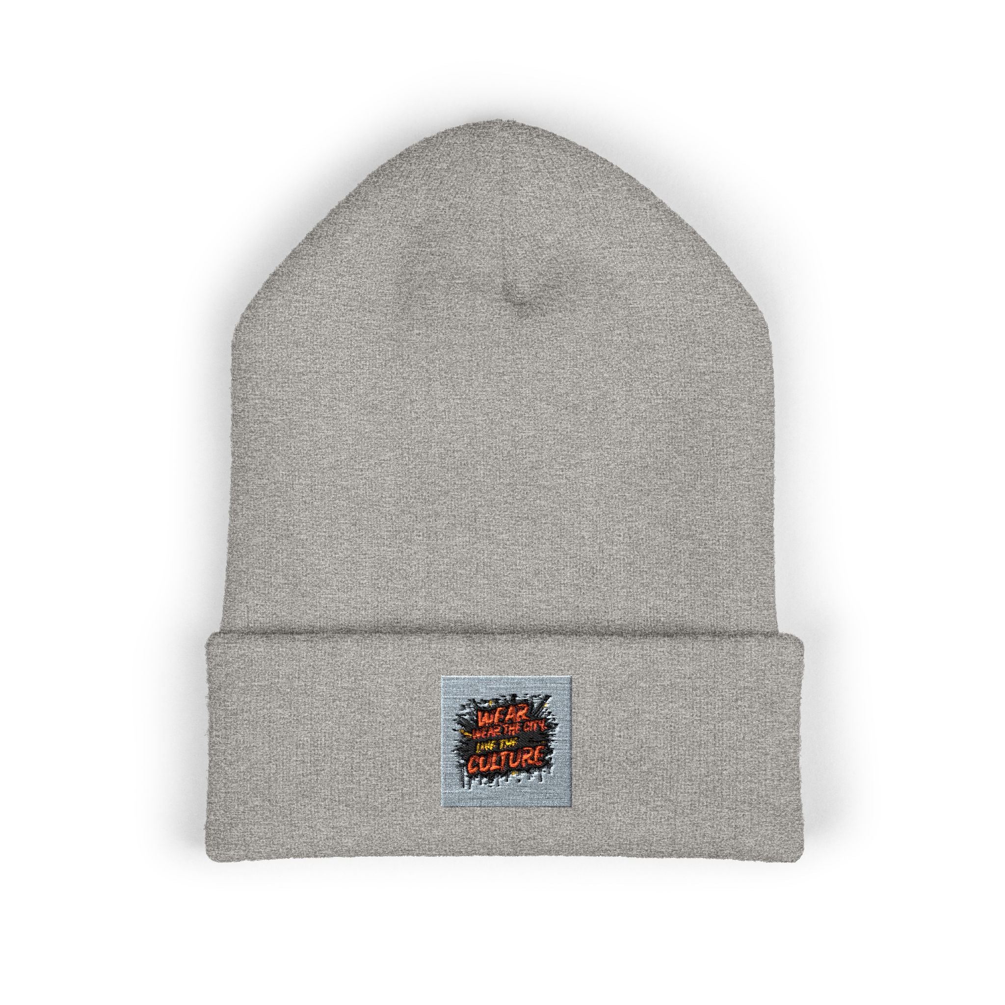 Urbanyx Embroidered Fire Patch Cuffed Beanie — Cozy White Knit Winter Hat