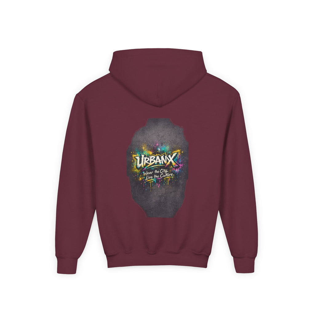 Urbanyx Kids Hoodie — UrbanX Logo Front & Colorful Graffiti Back Youth Sweatshirt