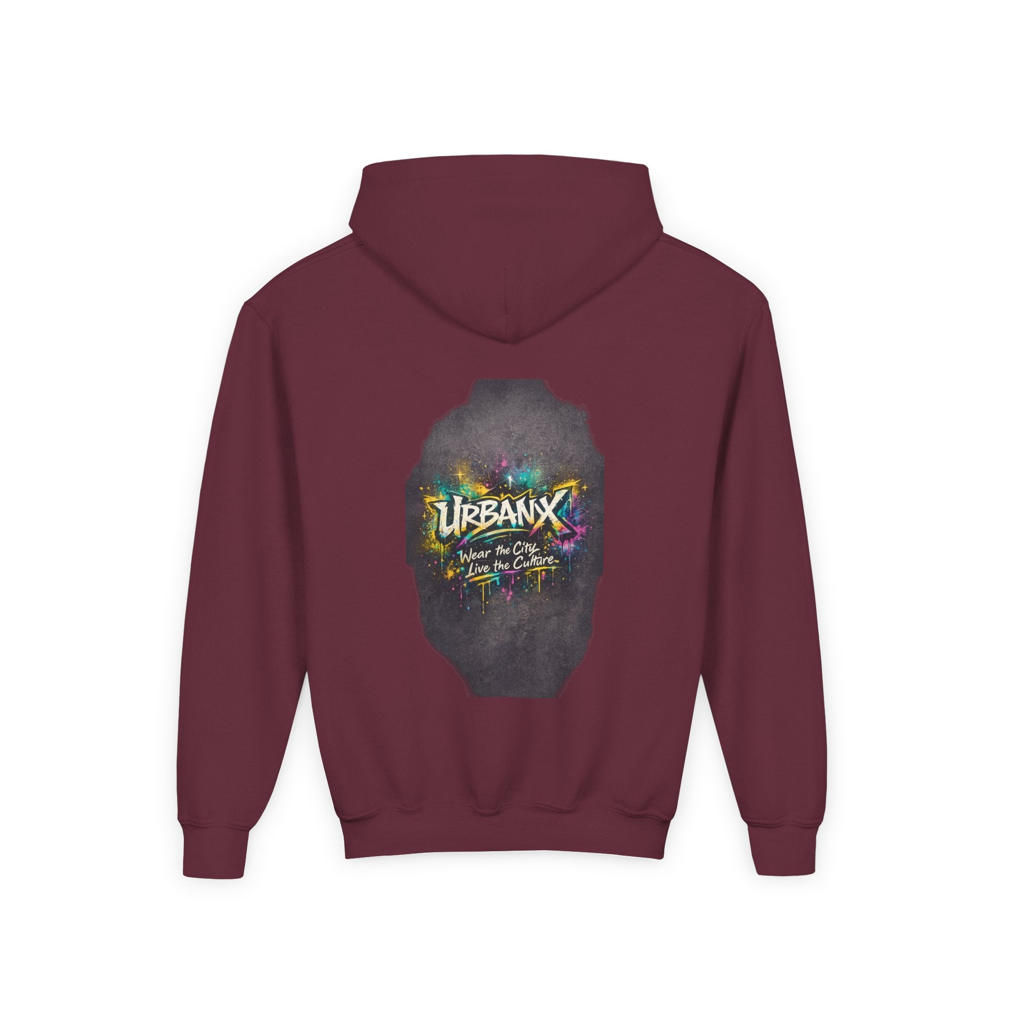 Urbanyx Kids Hoodie — UrbanX Logo Front & Colorful Graffiti Back Youth Sweatshirt