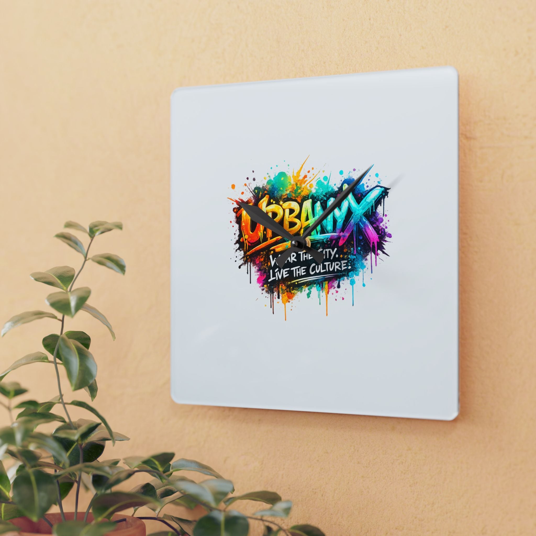 Urbanyx Acrylic Wall Clock — Colorful Urban Graffiti Design