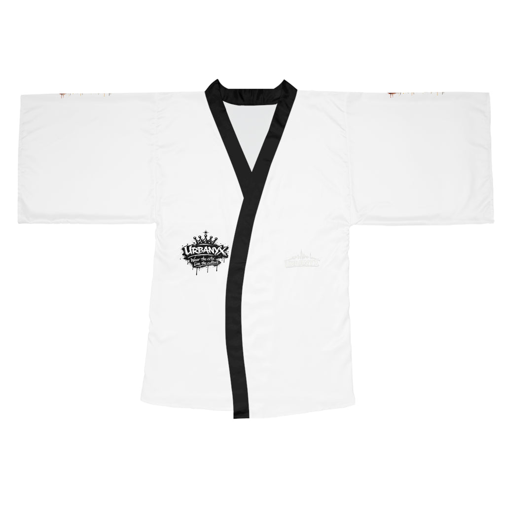 Urbanyx White Kimono Robe with Black Trim — Lightweight Long Sleeve Lounge Robe