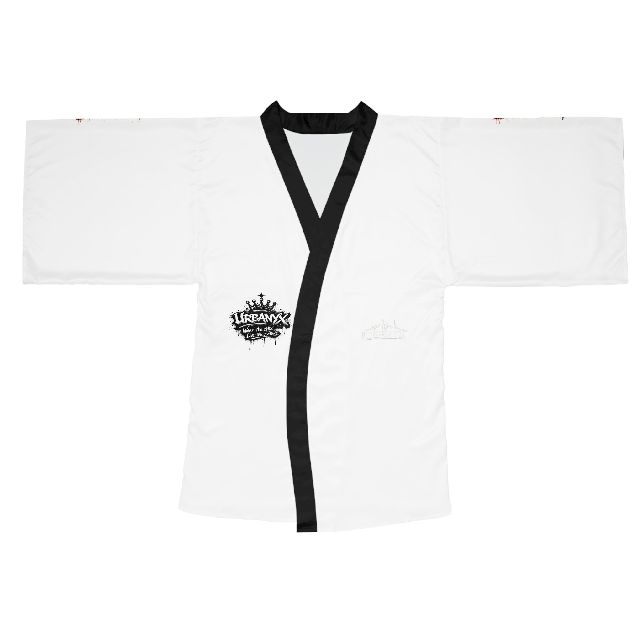 Urbanyx White Kimono Robe with Black Trim — Lightweight Long Sleeve Lounge Robe
