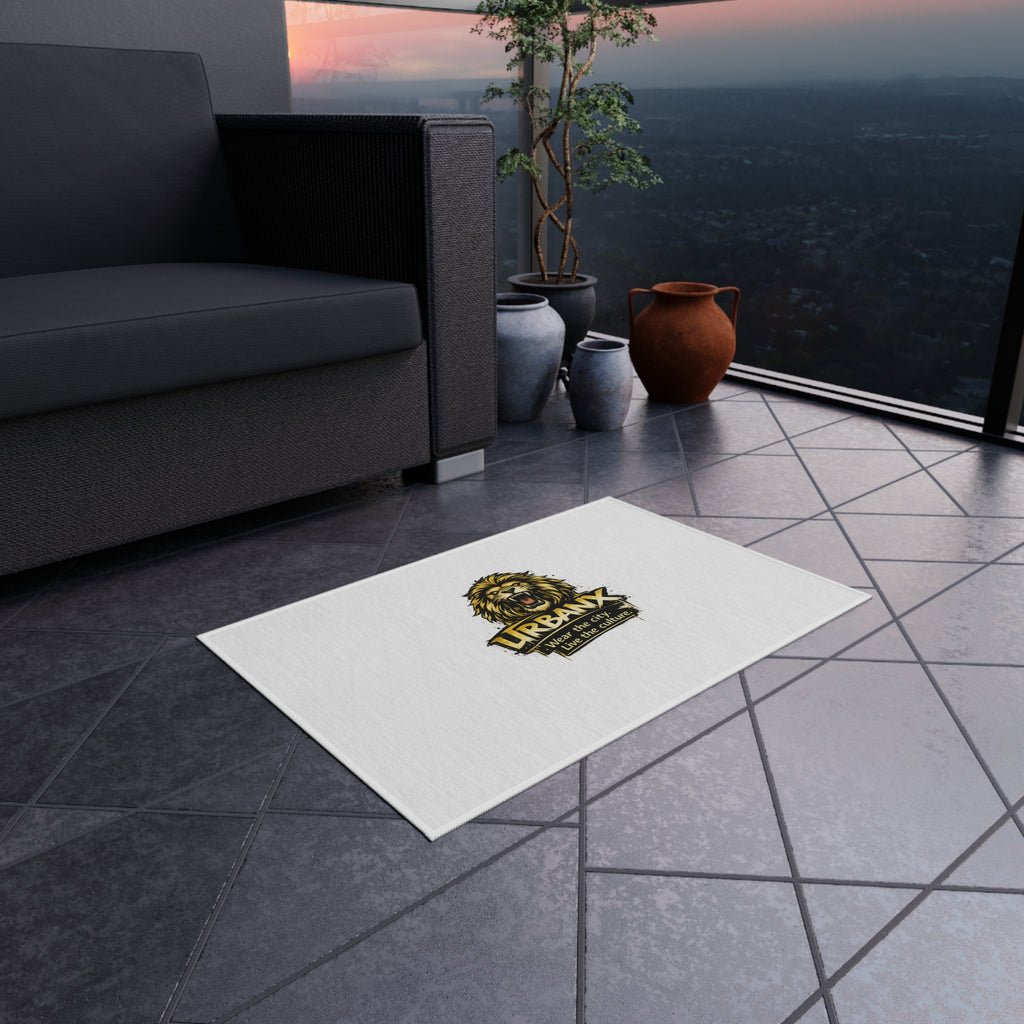 Urbanyx Lion Logo Outdoor Rug — Durable Patio & Doormat with “Wear the city. Live the culture.”