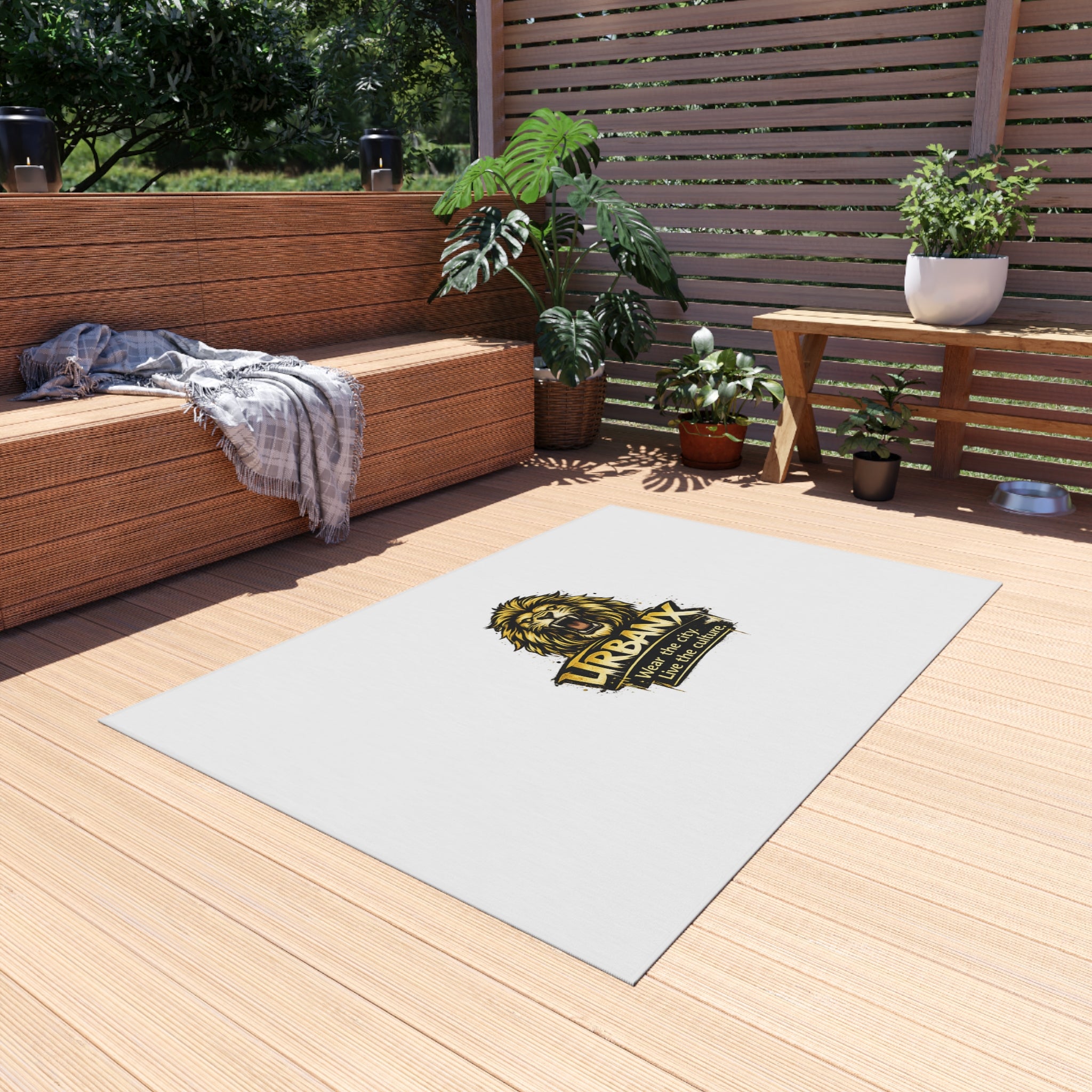 Urbanyx Lion Logo Outdoor Rug — Durable Patio & Doormat with “Wear the city. Live the culture.”