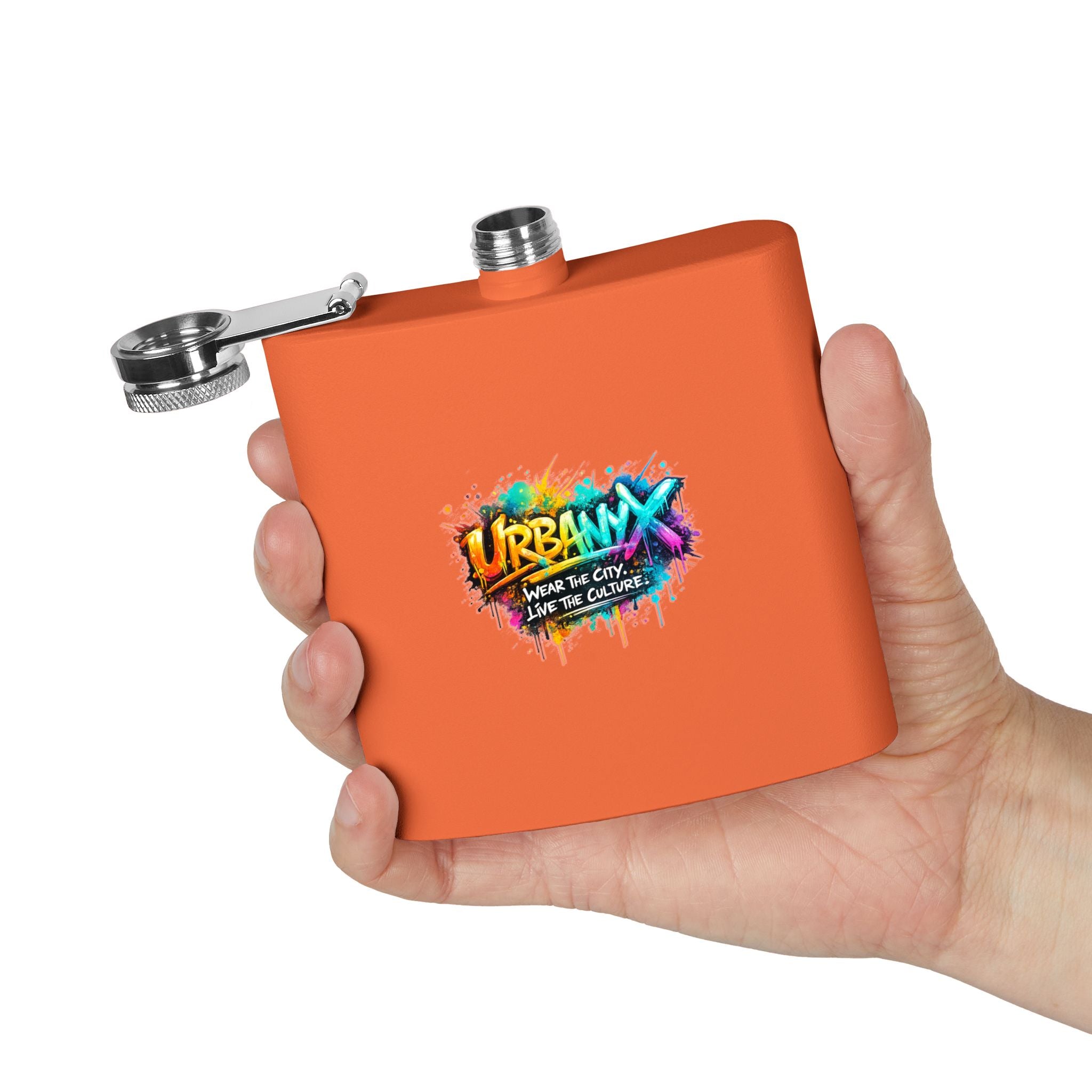 Urbanyx 6oz Stainless Steel Flask — Urban Graffiti "URBANX" Logo (Wear the City, Live the Culture)