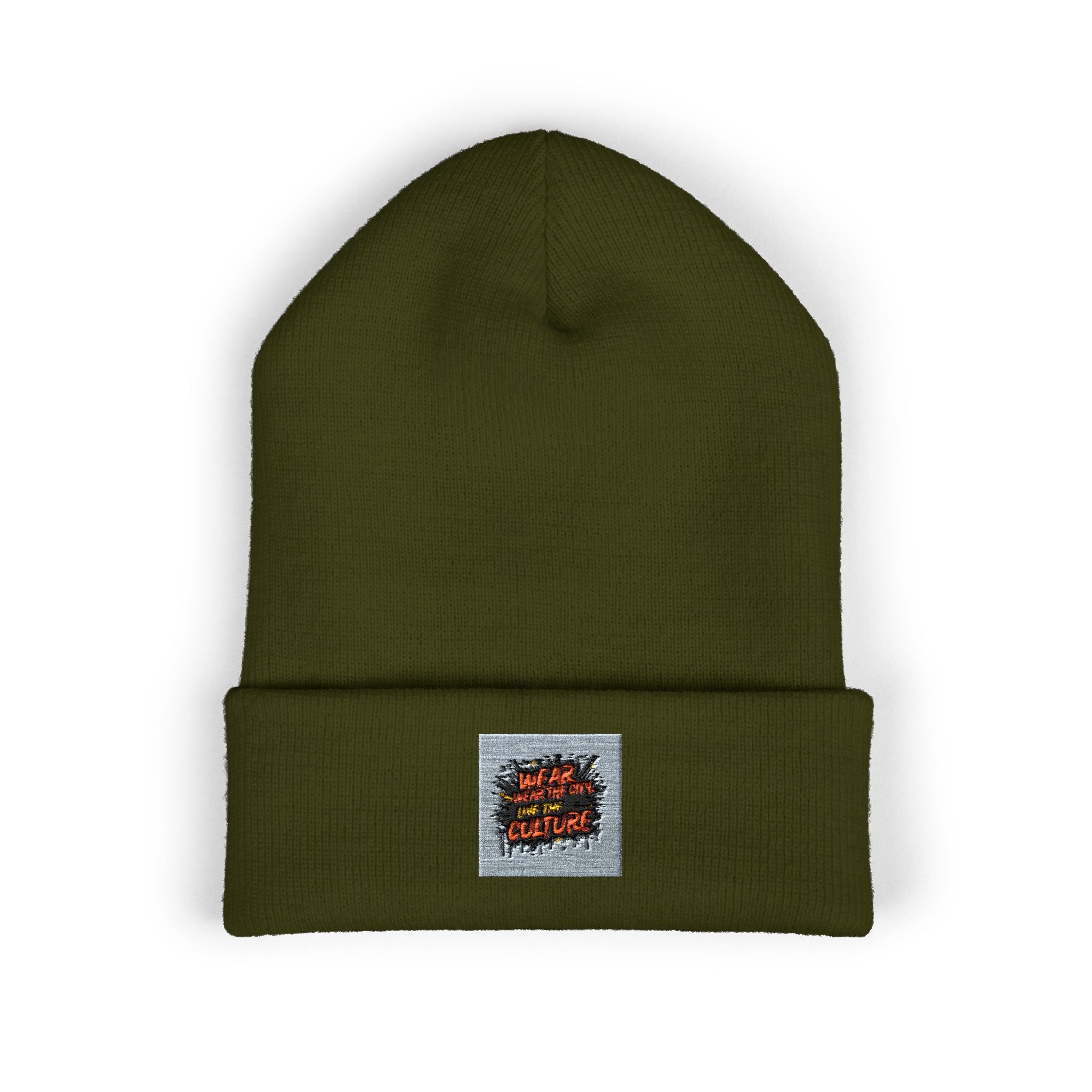 Urbanyx Embroidered Fire Patch Cuffed Beanie — Cozy White Knit Winter Hat