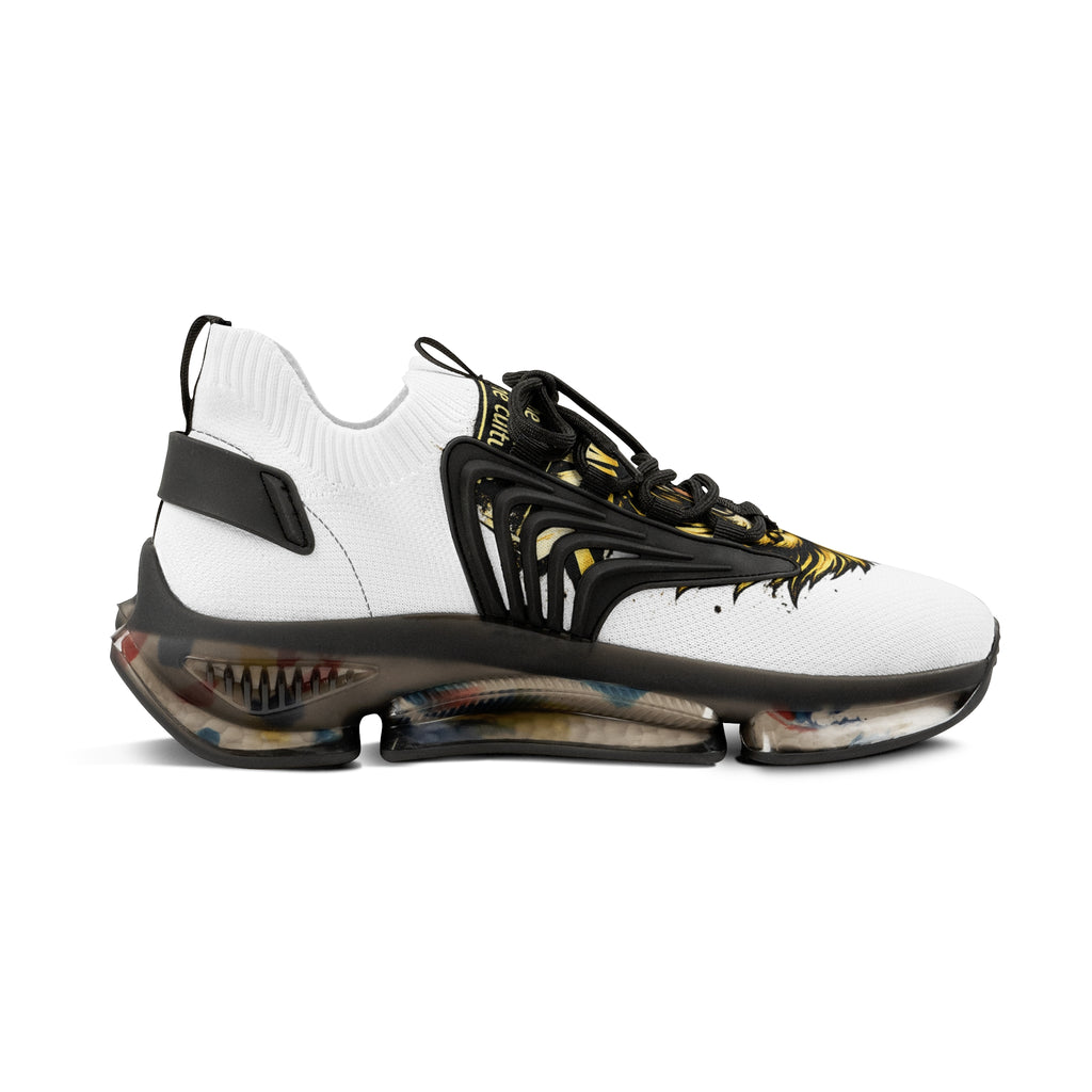 Men's White Mesh Sneakers — Bold Lion Face Athletic Shoes