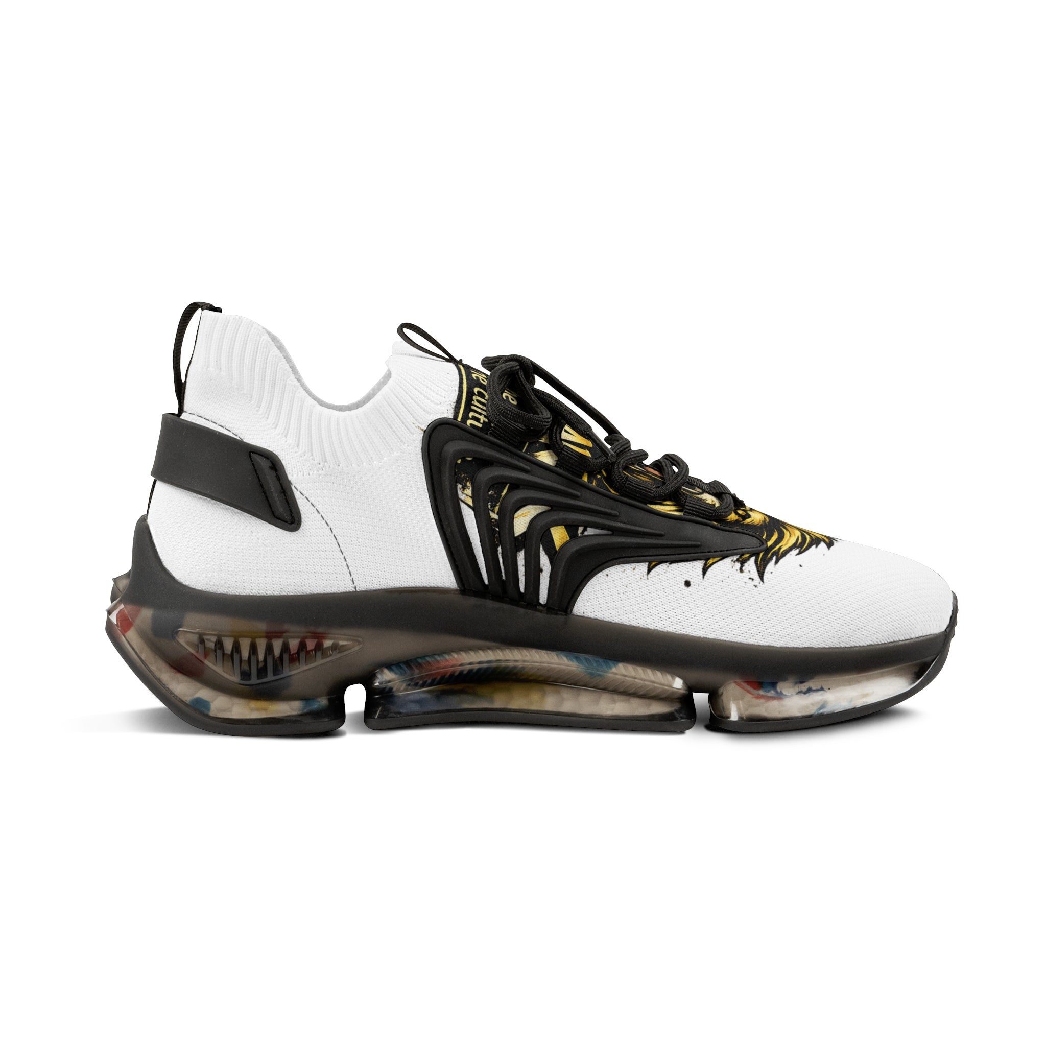 Men's White Mesh Sneakers — Bold Lion Face Athletic Shoes