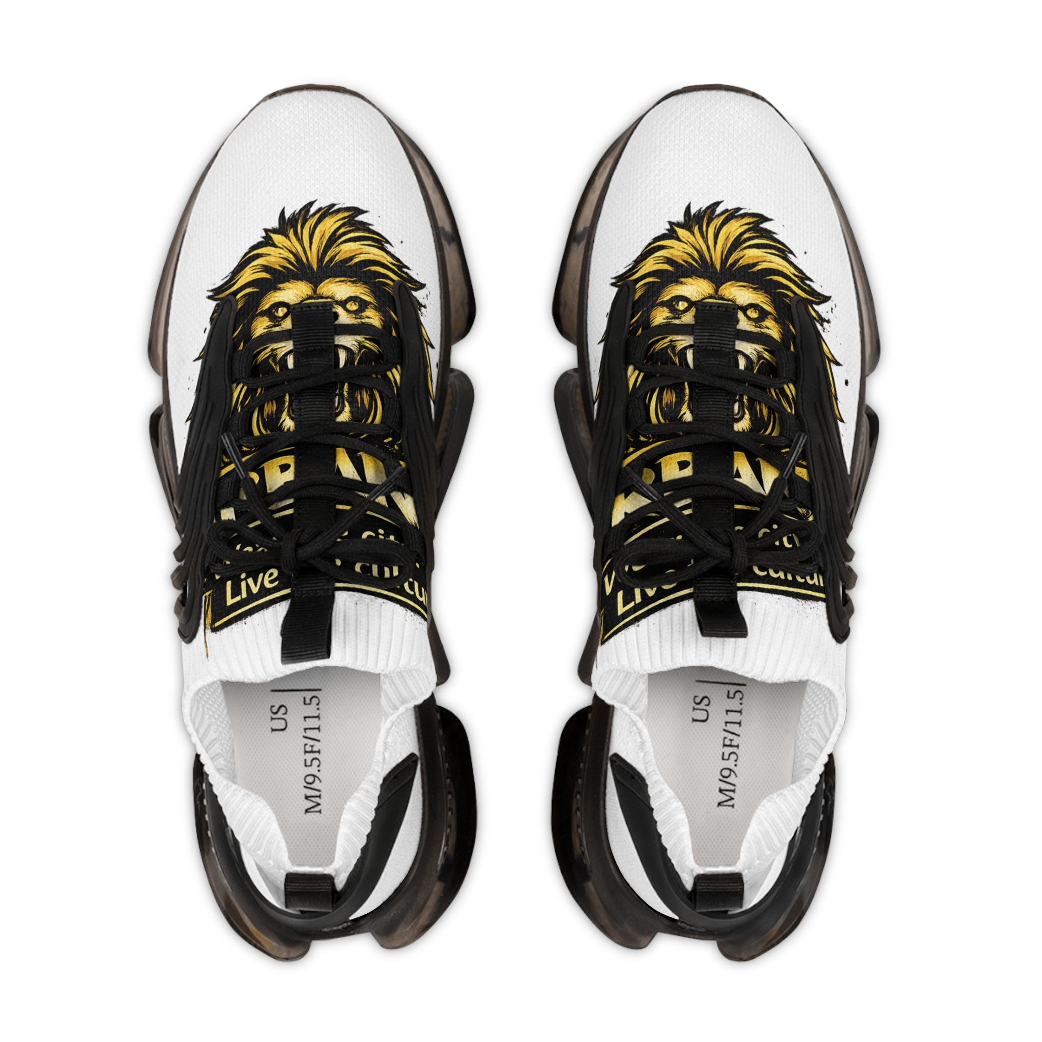 Men's White Mesh Sneakers — Bold Lion Face Athletic Shoes